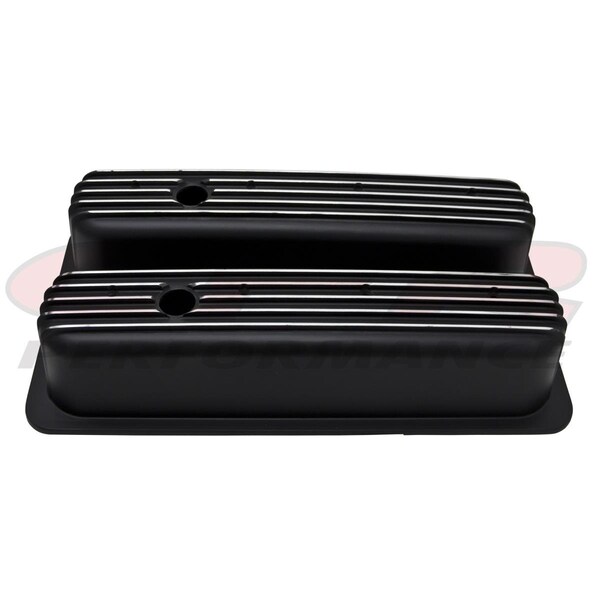 Hands On Aluminum 1987-97 Chevy 5.0 L 5.7 L Center Bolt Tall Valve Covers Polished Finned - Black HA3372976 - main